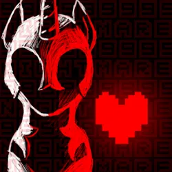 Size: 1029x1029 | Tagged: safe, artist:swordsmen, derpibooru import, nightmare moon, alicorn, cover art, crossover, heart, image, music, no face, png, solo, thumbnail, undertale