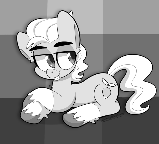 Size: 1684x1524 | Tagged: safe, artist:saveraedae, derpibooru import, sprout cloverleaf, earth pony, pony, g5, :p, coat markings, grayscale, image, looking offscreen, lying down, male, monochrome, png, sketch, socks (coat marking), solo, stallion, tongue out