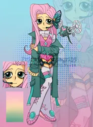 Size: 1936x2642 | Tagged: safe, artist:nimingxiwang168, derpibooru import, fluttershy, human, equestria girls, g4, abstract background, alternate clothes, clothes, full body, gradient background, humanized, image, png, reference sheet, solo