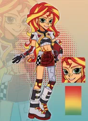 Size: 1936x2642 | Tagged: safe, artist:nimingxiwang168, derpibooru import, sunset shimmer, human, equestria girls, g4, abstract background, alternate clothes, clothes, full body, gradient background, humanized, image, png, reference sheet, solo