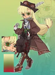 Size: 1936x2642 | Tagged: safe, artist:nimingxiwang168, derpibooru import, applejack, human, equestria girls, g4, abstract background, alternate clothes, clothes, full body, gradient background, humanized, image, png, reference sheet, solo, steampunk