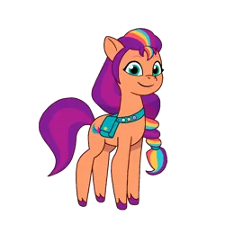 Size: 1200x1200 | Tagged: safe, artist:caseyben887, derpibooru import, sunny starscout, earth pony, pony, g5, my little pony: tell your tale, spoiler:g5, bag, female, image, mane stripe sunny, mare, png, saddle bag, simple background, smiling, solo, transparent background