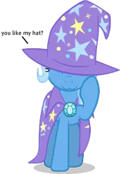 Size: 241x349 | Tagged: safe, artist:berpsterponimator, derpibooru import, g4, :3, clothes, cute, hat, hat tip, image, png, puppet rig, show accurate, solo, trixie's hat