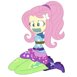 Size: 2000x2000 | Tagged: safe, artist:nie-martw-sie-o-mnie, derpibooru import, fluttershy, human, equestria girls, g4, bondage, bound and gagged, butterfly hairpin, clothes, female, femsub, fluttersub, gag, image, kneeling, leggings, looking down, my little pony equestria girls: friendship games, png, ponytail, rope, rope bondage, simple background, skirt, solo, sporty style, submissive, tape, tape gag, transparent background