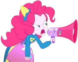 Size: 828x663 | Tagged: safe, derpibooru import, edit, edited screencap, editor:homersimpson1983, screencap, pinkie pie, equestria girls, g4, background removed, cheerleader, image, megaphone, not a vector, png, solo, wondercolt ears, wondercolts, wondercolts uniform