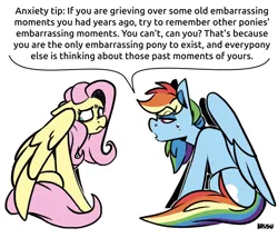 Size: 2048x1750 | Tagged: safe, artist:lrusu, derpibooru import, edit, editor:modus_ponens, fluttershy, rainbow dash, pegasus, pony, g4, anxiety, dialogue, disappointed, duo, duo female, embarrassed, female, floppy ears, folded wings, image, jpeg, looking at someone, looking away, mare, meme, motivational, open mouth, ponified meme, rainbow dash is not amused, rainbow douche, rude, sad, sarcasm, simple background, sitting, speech bubble, unamused, white background, wings