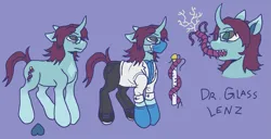 Size: 1679x861 | Tagged: safe, artist:rainbowteeth, derpibooru import, oc, oc:dr.glass lenz, unofficial characters only, unicorn, doctor, glasses, horn, image, parasite, png, reference sheet