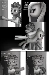 Size: 1989x3072 | Tagged: semi-grimdark, artist:anonymousandrei, derpibooru import, cheese sandwich, pinkie pie, pony, comic:life of li'l cheese, g4, comic, derpibooru exclusive, female, husband and wife, image, jpeg, knife, male, mare, mouth hold, offscreen character, older, older cheese sandwich, older pinkie pie, pinkamena diane pie, stallion