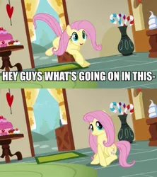 Size: 533x600 | Tagged: safe, derpibooru import, edit, edited screencap, screencap, fluttershy, pegasus, pony, g4, comic, female, image, jpeg, mare, meme, screencap comic, solo, text, what's going on in this thread
