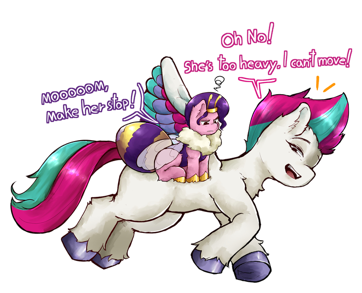 Size: 3508x2837 | Tagged: safe, artist:chinmissouri, derpibooru import, pipp, pipp petals, zipp storm, bee pony, original species, pegasus, pony, g5, spoiler:g5, bumblebipp, commission, commissioner:dragonpone, dialogue, duo, female, image, implied queen haven, jpeg, mare, pipp is short, pipp is smol, royal sisters (g5), siblings, simple background, sisters, sisters being sisters, species swap, spread wings, tail, unshorn fetlocks, white background, wings