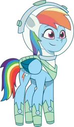 Size: 704x1197 | Tagged: safe, artist:prixy05, derpibooru import, rainbow dash, pegasus, pony, g4, g5, my little pony: tell your tale, astrodash, astronaut, clothes, costume, female, g4 to g5, generation leap, image, mare, nightmare night costume, png, simple background, solo, space helmet, transparent background, vector