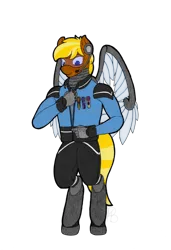 Size: 2140x3120 | Tagged: safe, artist:parallel black, artist:polofastter, derpibooru import, part of a set, oc, oc:cyber, anthro, robot, robot pony, clothes, commission, image, male, medal, png, simple background, solo, transparent background, wings