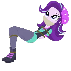 Size: 3000x3000 | Tagged: safe, artist:nie-martw-sie-o-mnie, derpibooru import, starlight glimmer, human, equestria girls, g4, beanie, bondage, boots, bound and gagged, cloth gag, clothes, gag, hat, image, otm gag, png, rope, rope bondage, shoes, simple background, transparent background, vest