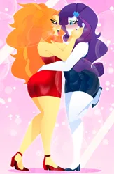 Size: 1300x2000 | Tagged: suggestive, artist:xan-gelx, derpibooru import, adagio dazzle, rarity, human, equestria girls, g4, adagio dat-azzle, adagity, arm around back, blue dress, blushing, breasts, busty adagio dazzle, busty rarity, butt, clothes, commission, dress, drool, drool string, duo, duo female, eyeshadow, female, females only, flushed face, french kiss, hairpin, hand on face, high heels, humanized, image, kissing, lesbian, lidded eyes, makeup, making out, minidress, passionate, png, raised leg, red dress, romantic, sexy, shipping, shoes, sinfully sexy, sloppy kissing, tongue out