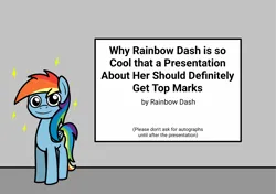 Size: 2048x1441 | Tagged: safe, artist:ewoudcponies, derpibooru import, rainbow dash, pegasus, pony, g4, female, image, mare, narcissism, png, presentation, smiling, solo, sparkles, text