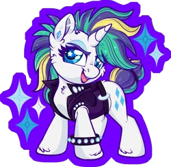 Size: 2029x1981 | Tagged: safe, artist:missbramblemele, derpibooru import, rarity, pony, unicorn, g4, alternate hairstyle, cheek fluff, eyeshadow, female, horn, image, looking at you, makeup, mare, open mouth, open smile, partially transparent background, piercing, png, punk, raripunk, smiling, smiling at you, solo, starry eyes, tongue piercing, wingding eyes