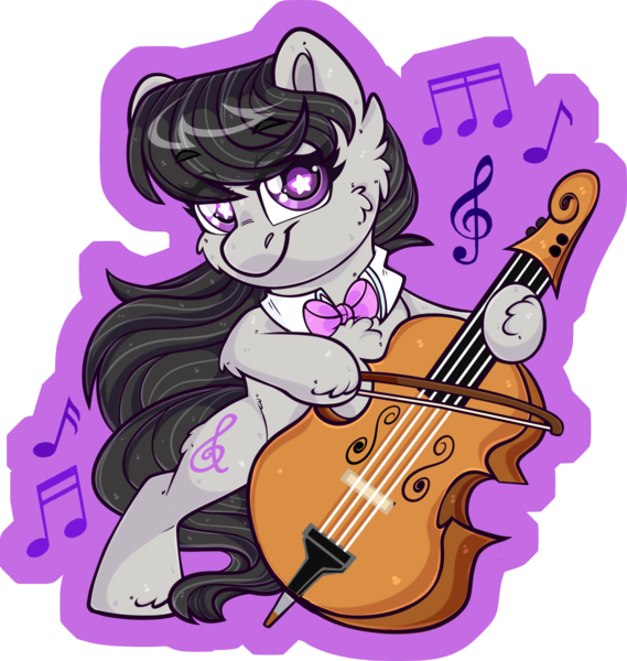 Size: 1779x1876 | Tagged: safe, artist:missbramblemele, derpibooru import, octavia melody, earth pony, pony, g4, bow (instrument), bowtie, cello, cheek fluff, chibi, female, fluffy, image, looking at you, mare, music notes, musical instrument, octavia's bowtie, partially transparent background, png, smiling, smiling at you, solo, starry eyes, treble clef, wingding eyes