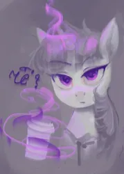 Size: 366x510 | Tagged: safe, artist:some_ponu, derpibooru import, twilight sparkle, pony, g4, book, coffee, female, image, jpeg, magic, mare, simple background, solo, telekinesis, unamused