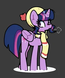 Size: 1577x1880 | Tagged: safe, artist:kindakismet, derpibooru import, twilight sparkle, twilight sparkle (alicorn), alicorn, pony, g4, clothes, gray background, hat, image, png, scarf, simple background, solo