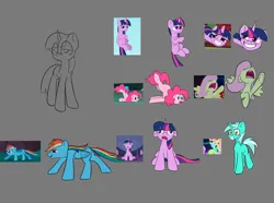 Size: 5806x4320 | Tagged: source needed, safe, artist:cotarsis, derpibooru import, screencap, fluttershy, lyra heartstrings, pinkie pie, twilight sparkle, earth pony, pegasus, pony, unicorn, friendship is magic, g4, the ticket master, colored, colored sketch, gray background, horn, image, looking at you, my little pony, png, simple background, sketch, unicorn twilight