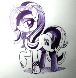 Size: 2282x2340 | Tagged: safe, artist:zetamad, derpibooru import, starlight glimmer, pony, unicorn, g4, edgelight glimmer, female, glimmer goth, goth, horn, image, jpeg, mare, pencil drawing, raised hoof, solo, teenage glimmer, traditional art