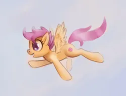 Size: 1800x1380 | Tagged: safe, artist:zetamad, derpibooru import, scootaloo, pegasus, pony, g4, atg 2020, cute, cutealoo, cutie mark, female, filly, flying, foal, image, jpeg, newbie artist training grounds, open mouth, open smile, scootaloo can fly, side view, smiling, solo, spread wings, the cmc's cutie marks, wings