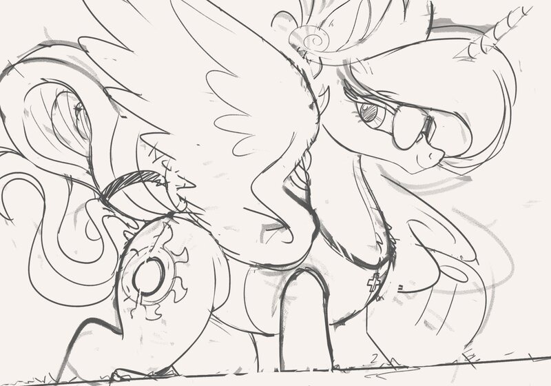 Size: 1200x840 | Tagged: safe, artist:ncmares, derpibooru import, princess celestia, alicorn, pony, g4, glasses, image, jewelry, jpeg, simple background, sketch, solo