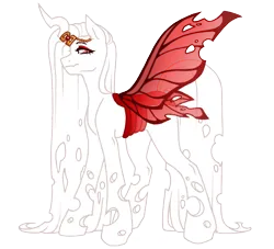 Size: 1159x1052 | Tagged: safe, artist:kazmuun, derpibooru import, oc, changeling, albino changeling, female, horn, horn ring, image, jewelry, png, ring, simple background, solo, transparent background