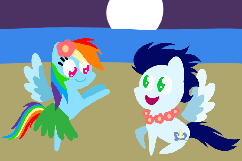 Size: 1935x1285 | Tagged: safe, anonymous artist, derpibooru import, rainbow dash, soarin', pegasus, pony, series:soarindash honeymoon, series:soarindash romantic tales, g4, beach, cute, dancing, derpibooru exclusive, female, feminism, feminist, flower, flower in hair, heartwarming, hula, hula dance, image, male, mare, png, pointy ponies, primal instinct, rainbow dash is best pony, shipping, soarinbetes, soarindash, stallion, straight, tomboy with a girly streak