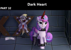 Size: 1920x1355 | Tagged: grimdark, artist:platinumdrop, derpibooru import, derpy hooves, princess flurry heart, alicorn, pegasus, pony, comic:dark heart, g4, abuse, alternate timeline, bleeding, blood, bloody mouth, bondage, bondage cross, bondage cuffs, bondage furniture, bondage gear, bound, bound wings, bound wrists, bracelet, bruised, collar, comic, commission, cruel, crying, crystal, crystal castle, crystal empire, cuffed, cuffs, dark crystal, derpybuse, dungeon, evil, evil flurry heart, evil grin, fear, female, folded wings, grin, helpless, horn, image, imminent death, impalement, indoors, looking at someone, mare, older, older derpy hooves, older flurry heart, pain, png, prisoner, punishment, restrained, scared, slave, slave collar, smiling, smug, spiked collar, spiked wristband, spread eagle, spread legs, spreading, stabbed, tears of fear, tears of pain, teary eyes, this will end in death, victorious villain, walking, walking away, wall of tags, wings, wristband