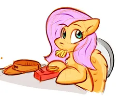 Size: 1144x904 | Tagged: safe, artist:zutcha, derpibooru import, fluttershy, pegasus, pony, g4, colored sketch, eating, female, food, french fries, herbivore, image, looking at you, mare, mcdonald's, png, simple background, sketch, solo, visor cap, white background