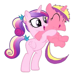 Size: 738x734 | Tagged: safe, artist:lovelyheart1998, derpibooru import, princess cadance, princess skyla, alicorn, pony, g4, ^^, bow, cute, cutedance, daaaaaaaaaaaw, duo, eyes closed, female, filly, foal, hair bow, image, lifting, mare, mother and child, mother and daughter, open mouth, open smile, png, skylabetes, smiling, wholesome