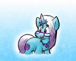 Size: 1638x1306 | Tagged: safe, artist:zutcha, derpibooru import, pony, g5, auroricorn, comet (g5), glasses, horn, image, jewelry, male, necklace, open mouth, open smile, png, smiling, solo, stallion, tail