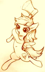 Size: 1800x2860 | Tagged: safe, artist:zetamad, derpibooru import, rainbow dash, pegasus, pony, g4, axe, belly, bipedal, female, hoof hold, image, jpeg, mare, monochrome, open mouth, sepia, solo, weapon, wings