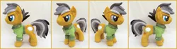 Size: 1686x474 | Tagged: safe, artist:lilmoon, derpibooru import, quibble pants, earth pony, pony, g4, clothes, daring do costume, eyebrows, image, irl, jpeg, male, photo, plushie, shirt, solo, stallion