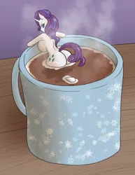 Size: 1080x1400 | Tagged: suggestive, alternate version, artist:mythkaz, derpibooru import, rarity, anthro, pony, unicorn, g4, ass, big breasts, breasts, busty rarity, butt, chocolate, commission, cup, cup of pony, female, food, horn, hot chocolate, huge breasts, image, large butt, looking at you, looking back, looking back at you, mare, marshmallow, micro, mug, nudity, png, rarity is a marshmallow, rear view, rearity, sideboob, smiling, solo, solo female