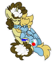 Size: 2200x2600 | Tagged: safe, artist:nordicgoat, derpibooru import, oc, oc:paintedskies, unofficial characters only, pegasus, unicorn, cuddling, duo, horn, image, male, png