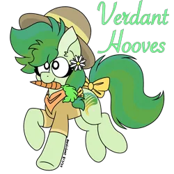 Size: 3000x3000 | Tagged: safe, artist:nordicgoat, derpibooru import, oc, oc:verdant hooves, unofficial characters only, earth pony, bow, carrot, clothes, female, flower, flower in hair, food, hat, image, mouth hold, neckerchief, png, shirt, solo, tail, tail bow