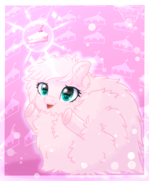 Size: 1379x1674 | Tagged: safe, artist:amitadust, artist:auroracursed, derpibooru import, oc, oc:fluffle puff, unofficial characters only, earth pony, pony, 2019, cake, female, fluffy, food, image, old art, open mouth, open smile, png, smiling, solo, underhoof