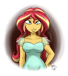 Size: 1700x1900 | Tagged: dead source, safe, artist:ponut_joe, derpibooru import, sunset shimmer, human, equestria girls, g4, 2016, clothes, cute, female, hand on hip, image, looking at you, old art, png, questionable source, shimmerbetes, smiling, solo