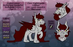 Size: 1854x1200 | Tagged: safe, artist:hiddenfaithy, derpibooru import, oc, oc:skyfire lumia, unofficial characters only, pegasus, were-pony, werewolf, alternate universe, bust, colored, commission, flat colors, full body, image, png, portrait, reference sheet, simple background