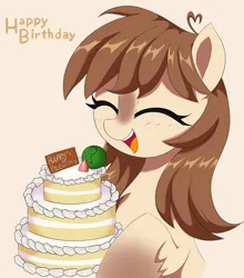 Size: 1318x1500 | Tagged: safe, artist:spoonie, ponerpics import, oc, oc:frosty flakes, earth pony, pony, taiga pony, birthday, cake, food, image, png, simple background, snowpony, solo