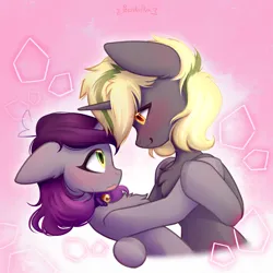 Size: 3000x3000 | Tagged: safe, artist:persikulka, derpibooru import, oc, unofficial characters only, pony, unicorn, bipedal, blushing, chest fluff, duo, female, horn, image, looking at each other, looking at someone, male, mare, png, shipping, smiling, stallion, unicorn oc