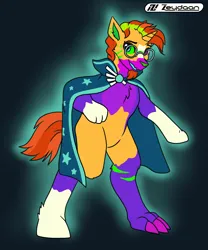 Size: 2000x2400 | Tagged: safe, artist:zeydaan, derpibooru import, sunburst, oc, oc:vivian, pony, unicorn, g4, bipedal, blaze (coat marking), cloak, clothes, coat markings, facial markings, furry, furry oc, furry to pony, glasses, glowing outline, heterochromia, horn, image, male, mid-transformation, open mouth, png, socks (coat marking), solo, stallion, sunburst's cloak, transformation