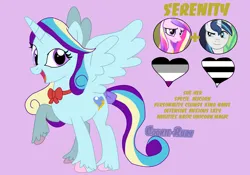 Size: 4272x2997 | Tagged: safe, artist:cookie-ruby, derpibooru import, princess cadance, shining armor, oc, oc:serenity, unofficial characters only, alicorn, pony, unicorn, g4, alicorn oc, asexual pride flag, female, horn, image, male, mare, offspring, parent:princess cadance, parent:shining armor, parents:shiningcadance, png, pride, pride flag, ship:shiningcadance, shipping, solo, stallion, straight, straight pride flag, wings