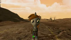 Size: 1920x1080 | Tagged: safe, artist:ports2005, derpibooru import, oc, oc:littlepip, unofficial characters only, pony, unicorn, fallout equestria, 3d, female, gmod, horn, image, jpeg, looking at you, mare, pipbuck, smiling, solo, wasteland