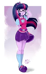 Size: 1500x2400 | Tagged: safe, artist:ponut_joe, derpibooru import, sci-twi, twilight sparkle, equestria girls, g4, beautiful, belt, bowtie, clothes, cute, female, glasses, image, legs, mary janes, moe, png, ponytail, sci-twi outfits, shoes, skirt, skirt lift, socks, solo, twiabetes, vest