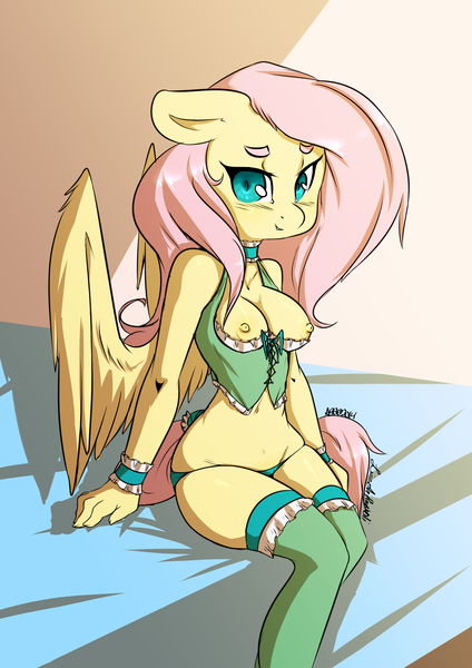 Size: 2480x3507 | Tagged: dead source, questionable, artist:avante92, artist:lizzyoliravioli, derpibooru import, fluttershy, anthro, g4, adorasexy, belly, belly button, blushing, breastless clothes, breasts, choker, chokershy, clothes, cute, female, garter belt, garters, grin, image, lingerie, looking at you, nipples, nudity, panties, png, sexy, sitting, smiling, socks, solo, solo female, spread wings, stockings, thigh highs, underwear, wings