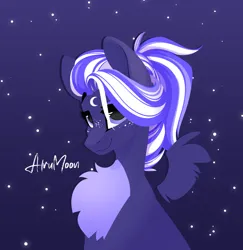 Size: 2032x2090 | Tagged: safe, artist:alrumoon_art, derpibooru import, oc, oc:lunnaya stasya, unofficial characters only, pegasus, pony, chest fluff, female, floating wings, gradient background, image, looking at you, mare, png, ponytail, solo, starry background, wings