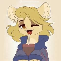 Size: 4000x4000 | Tagged: safe, artist:avery-valentine, derpibooru import, oc, oc:doc(averyworks), blonde hair, clothes, hoodie, image, jpeg, looking at you, smiling, smiling at you, tongue out